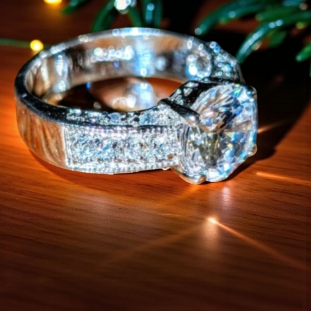 Glamorous Signed .925 Silver Ring With Dazzling R… - image 1